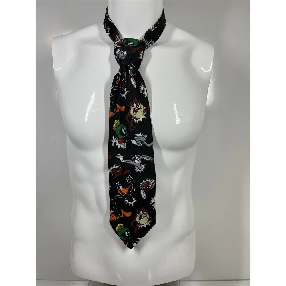VTG 1995 Looney Tunes 100% Polyester Necktie Bugs Bunny Daffy Duck Tweety Bird